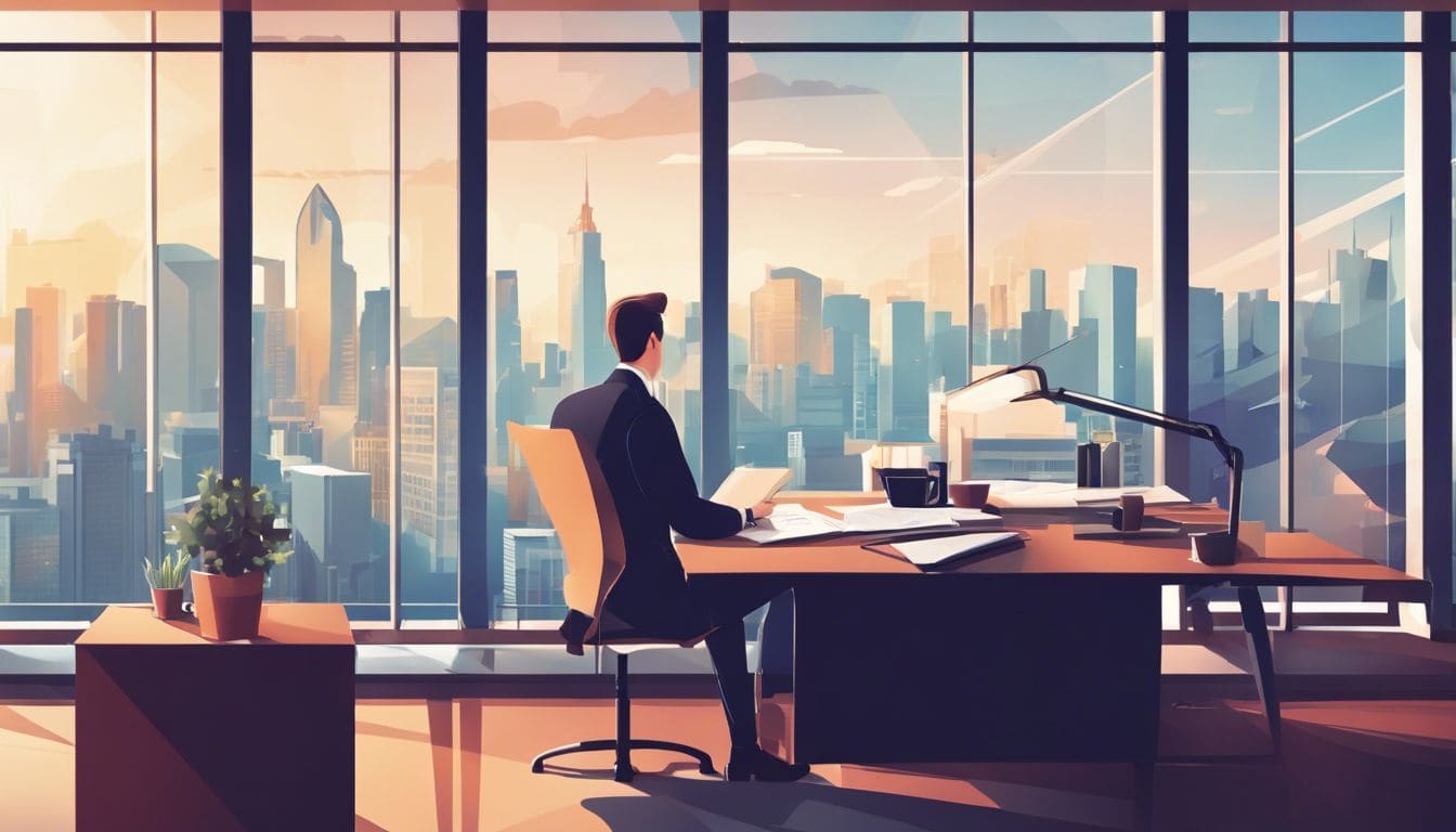 Persoon bestudeert financiële overzichten in moderne kantooromgeving. Persoon bestudeert financiële overzichten in moderne kantooromgeving.