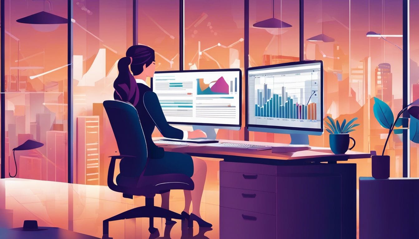 Een vrouw gebruikt effectieve boekhoudsoftware in een modern kantoor.