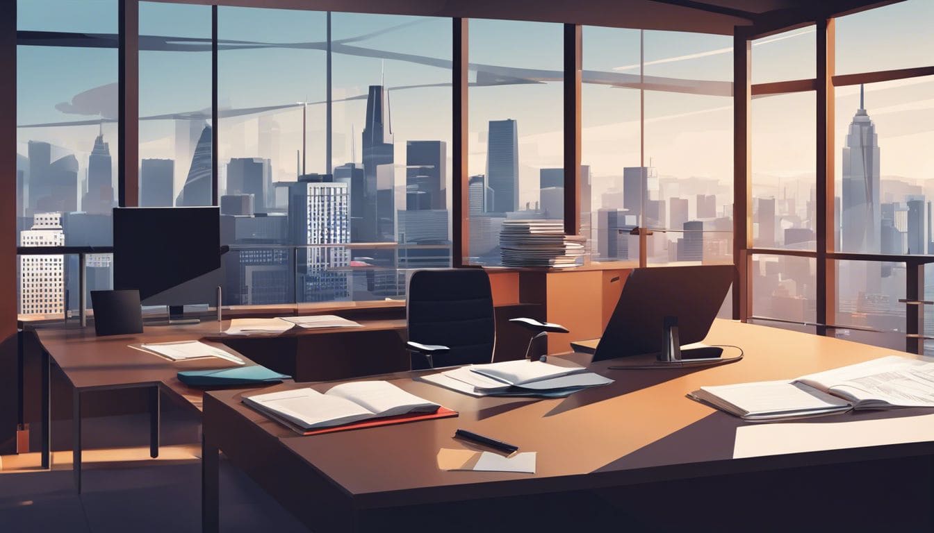 Een professionele accountant organiseert papierwerk in een moderne kantooromgeving.