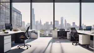 Een georganiseerde en gelabelde archiefkast in een moderne kantooromgeving.