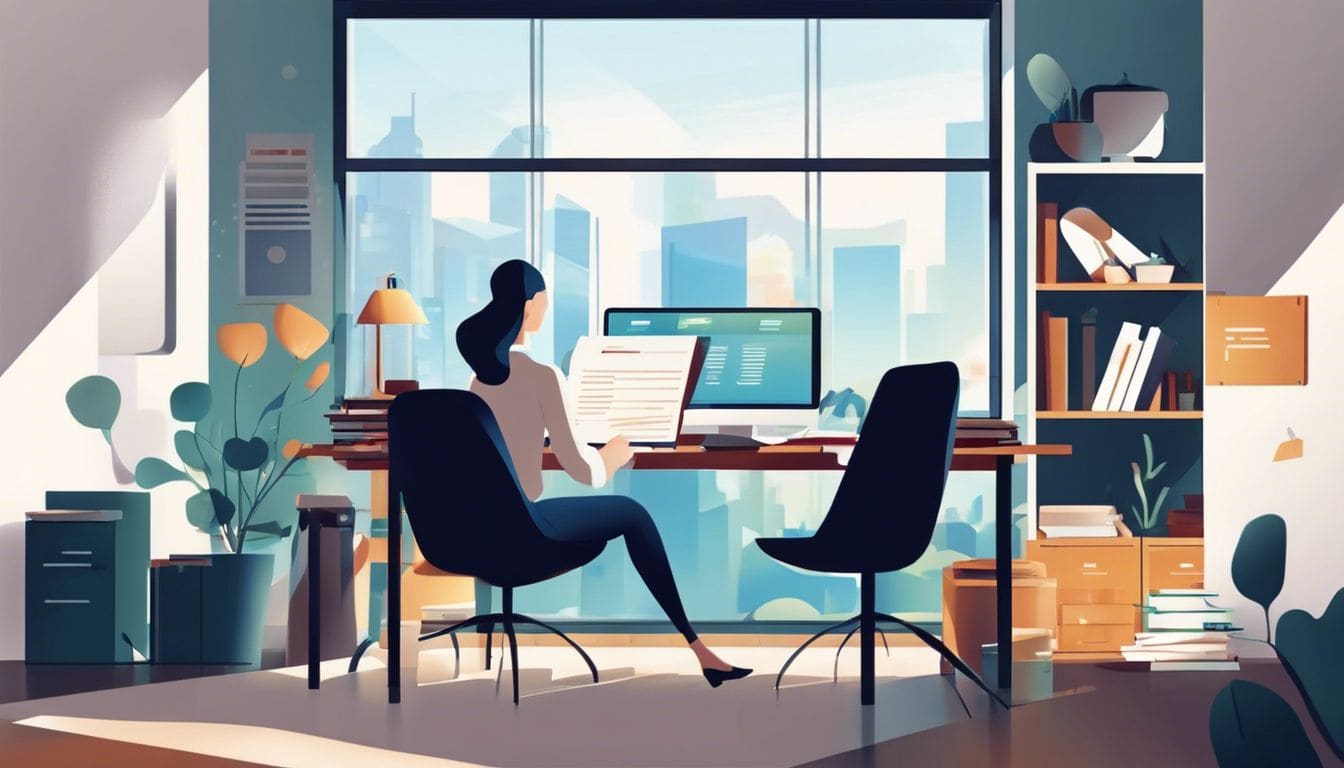 Een persoon doet boekhouding aan een netjes georganiseerd bureau.