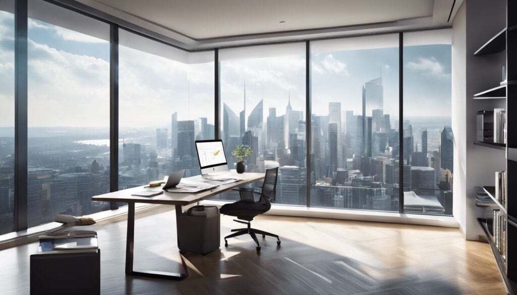 Een zakelijke professional gebruikt de SAP-accountingsoftware in een moderne kantooromgeving.