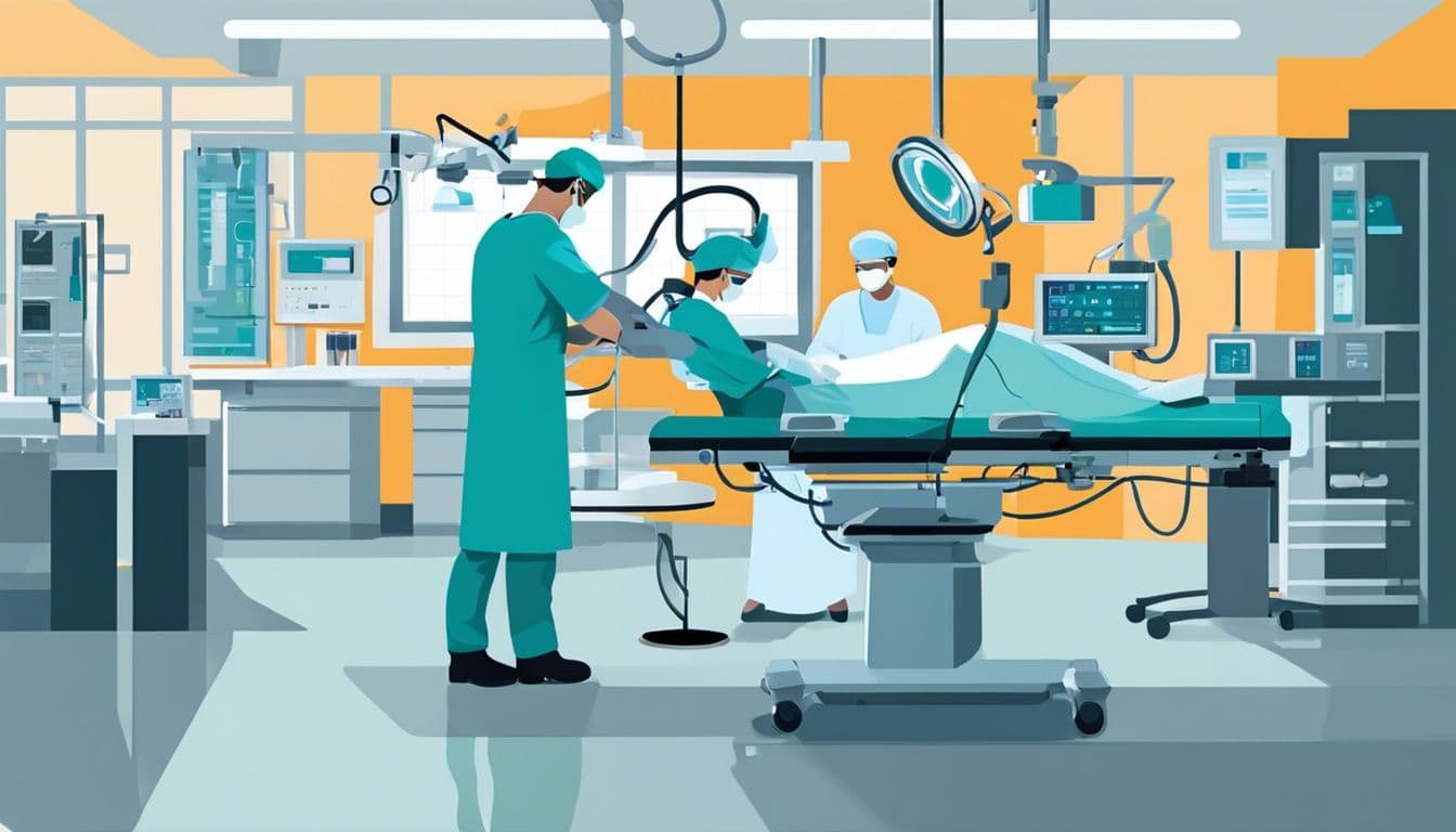 Een bekwame chirurg voert een delicate operatie uit in een geavanceerde operatiekamer.