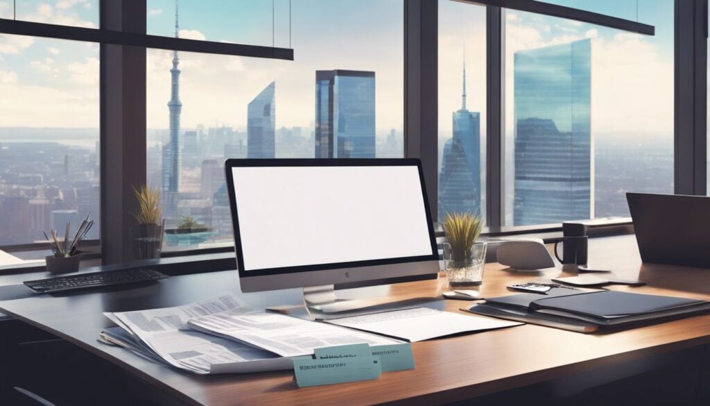 Een opgeruimde stapel financiële papieren op een eigentijds kantoorbureau.