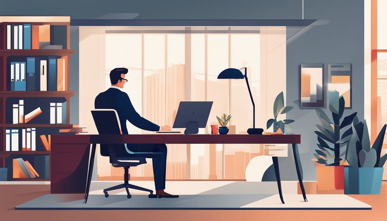 Een geconcentreerde accountant analyseert financiële documenten in een modern kantoor. Een geconcentreerde accountant analyseert financiële documenten in een modern kantoor.