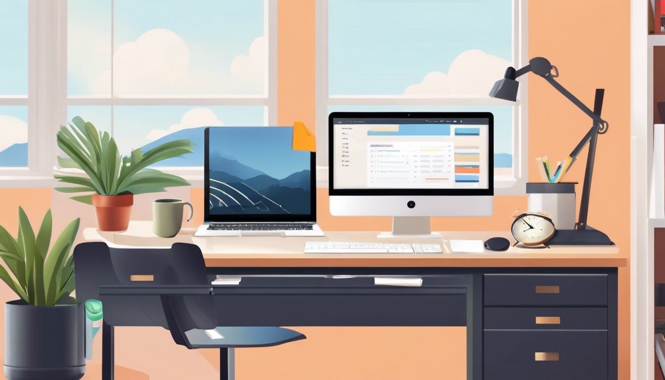 Een opgeruimd thuiskantoor met BOB-accountingsoftware en minimalistische decoratie.