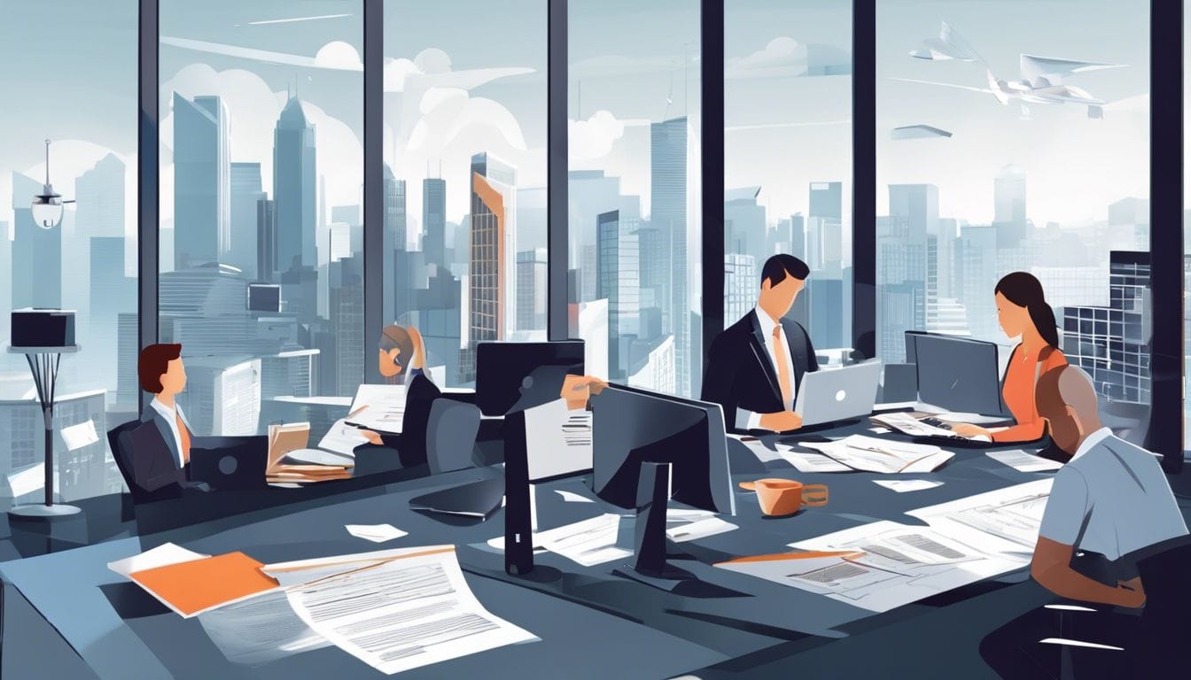 Een team van accountants werkt toegewijd in een modern kantoor.