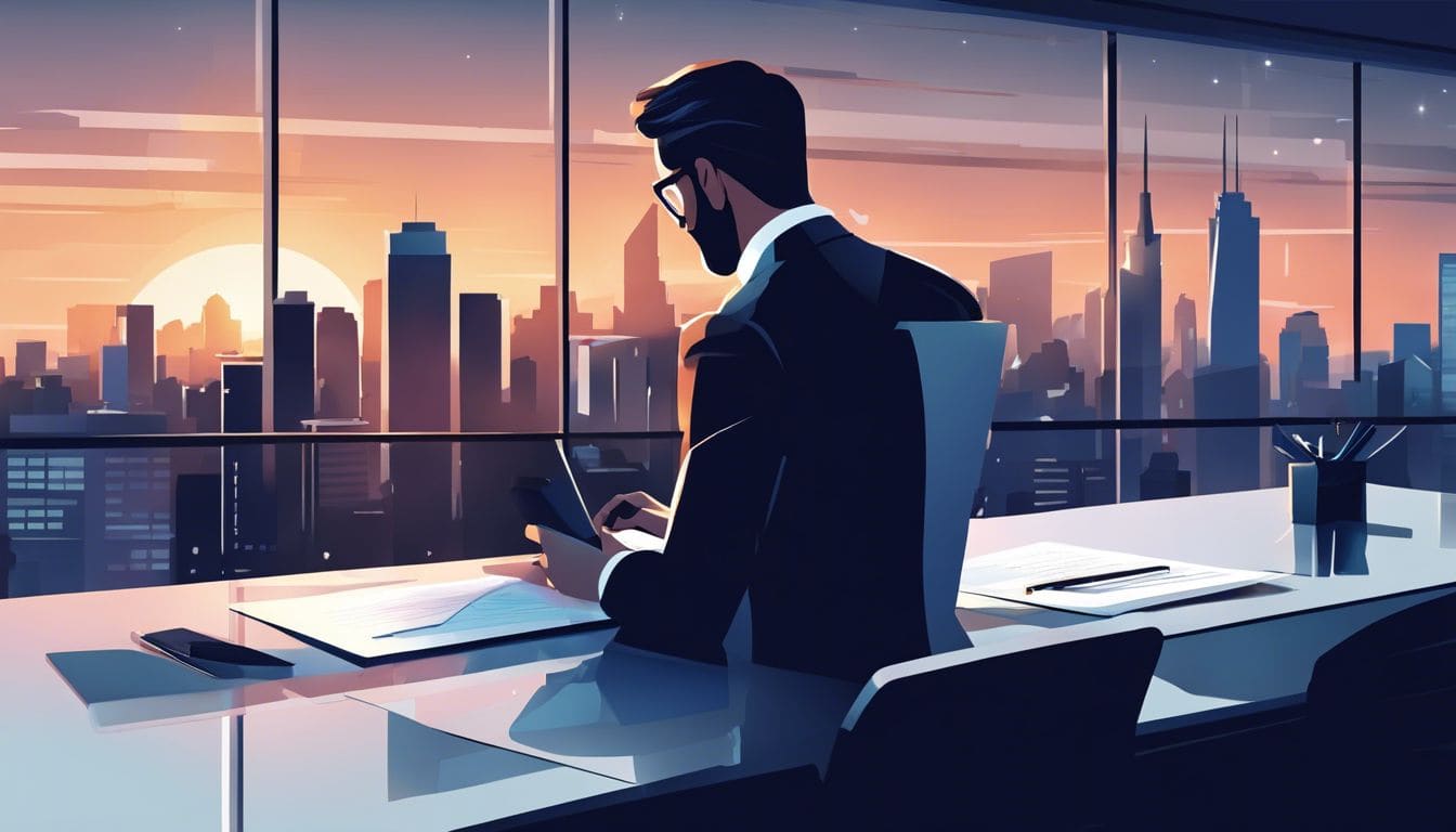 Een professionele accountant analyseert financi&euml;le gegevens in een modern kantoor.