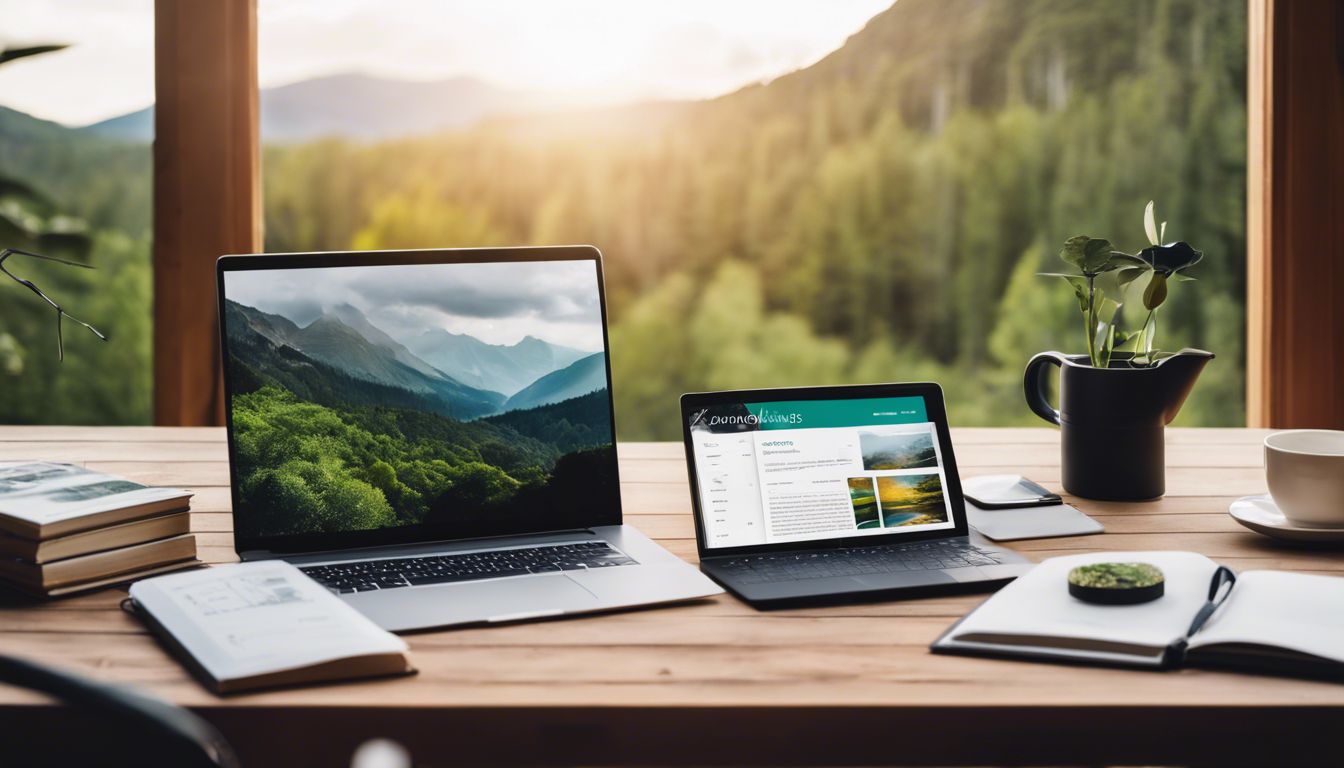 Een persoon gebruikt Acumulus boekhoudsoftware aan een bureau omringd door natuurboeken en apparatuur.