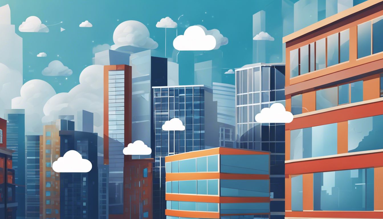 Flat design stijl voor cloud accounting software modules zwevend in de lucht.