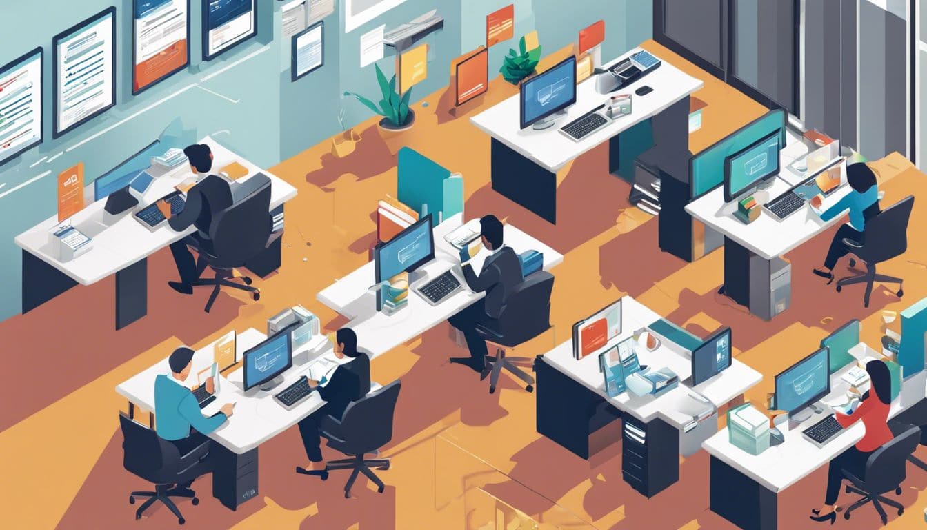 Banktransacties en boekhoudsoftware geïntegreerd in druk kantoor. Banktransacties en boekhoudsoftware geïntegreerd in druk kantoor.