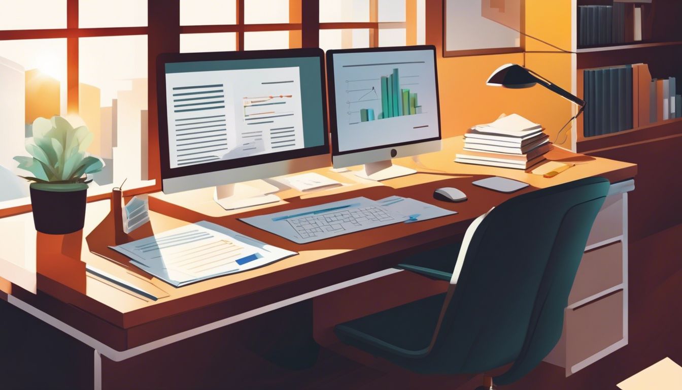 Een georganiseerd bureau met financi&euml;le documenten en een computer.