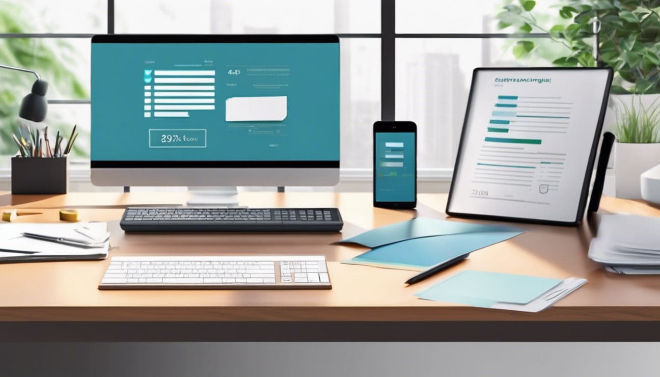 Een georganiseerd kantoor met moderne technologie en professionele sfeer.