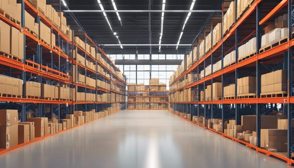 Een georganiseerd magazijn zonder menselijke aanwezigheid.