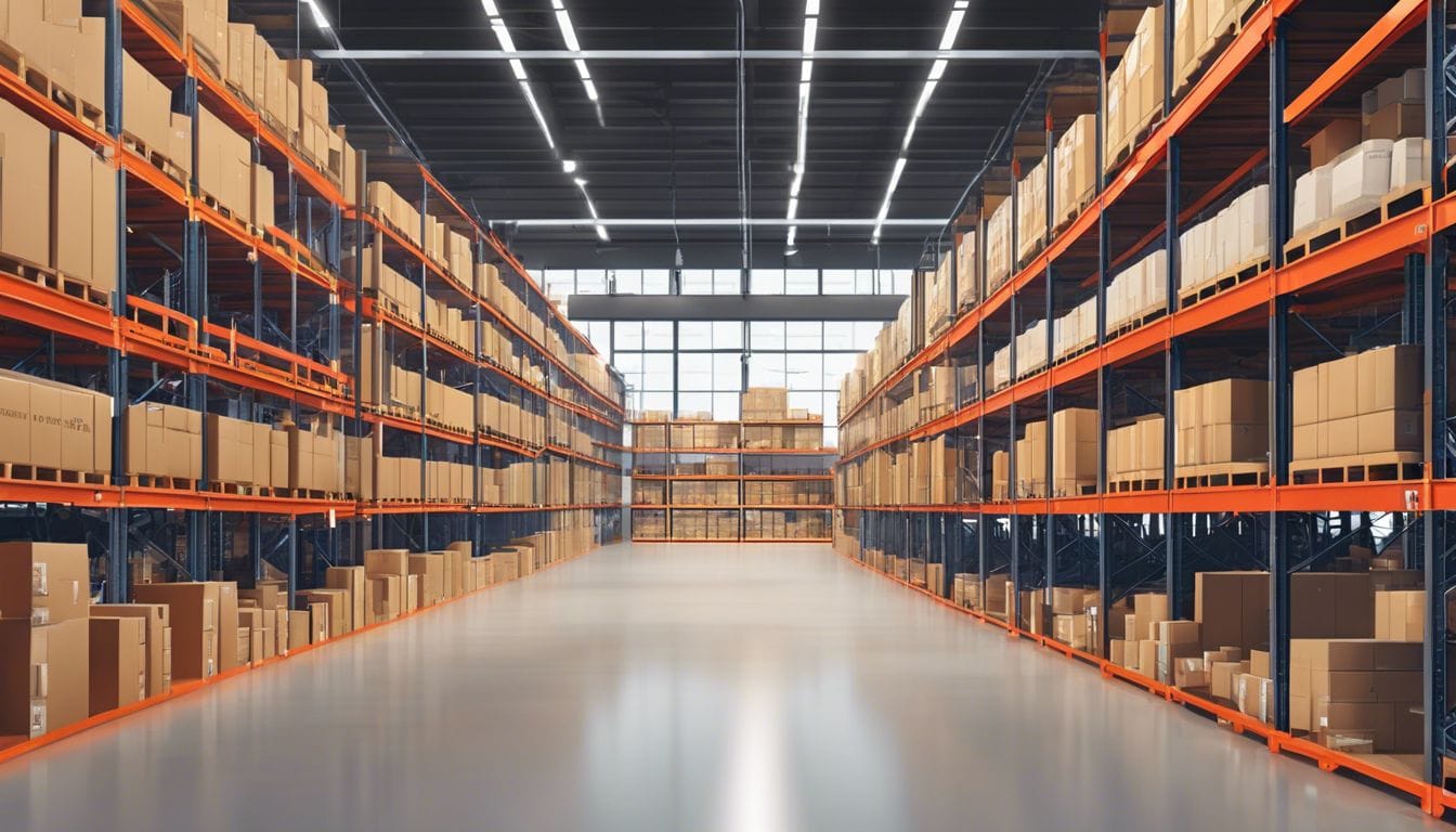 Een georganiseerd magazijn zonder menselijke aanwezigheid.