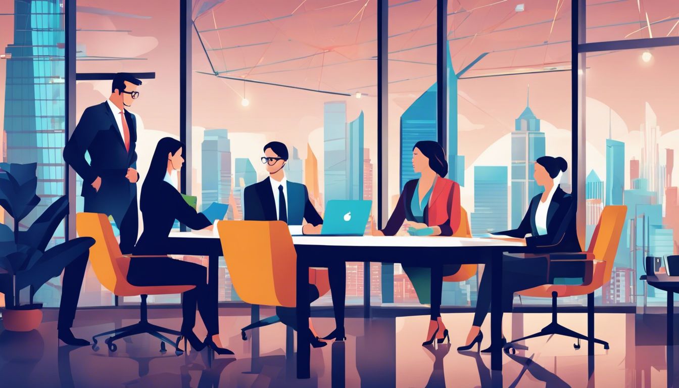 Een groep diverse zakelijke professionals bespreekt financi&euml;le gegevens in een modern kantoor.