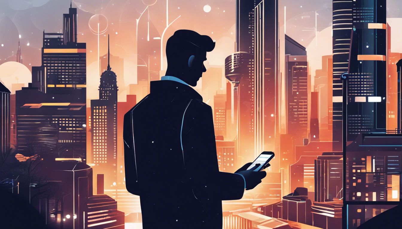 Iemand gebruikmakend van een smartphone om financi&euml;n te beheren met een bunq zakelijke rekening in stedelijke omgeving.