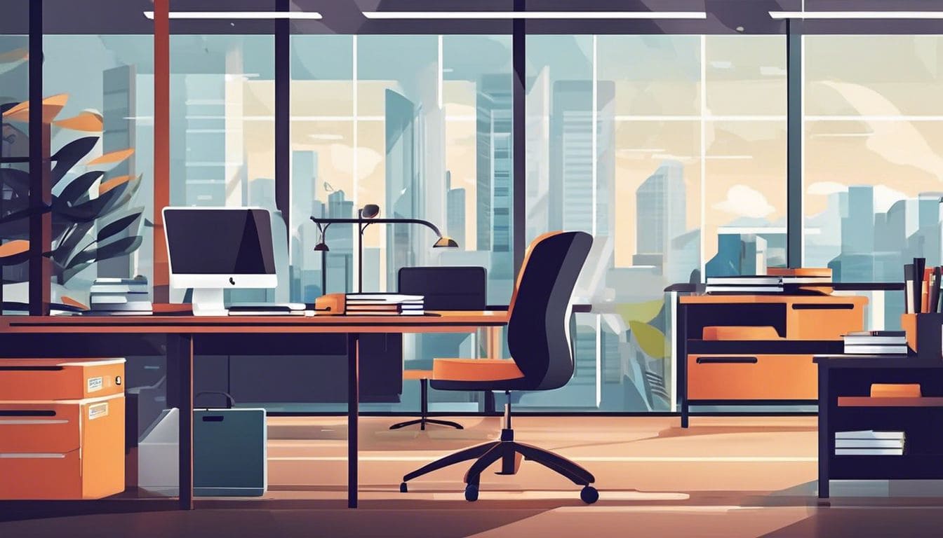 Een man ordent belangrijke documenten in een modern kantoor.