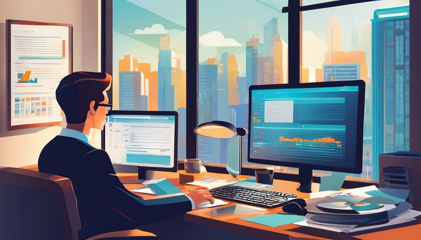 Een toegewijde accountant werkt in een moderne kantooromgeving.