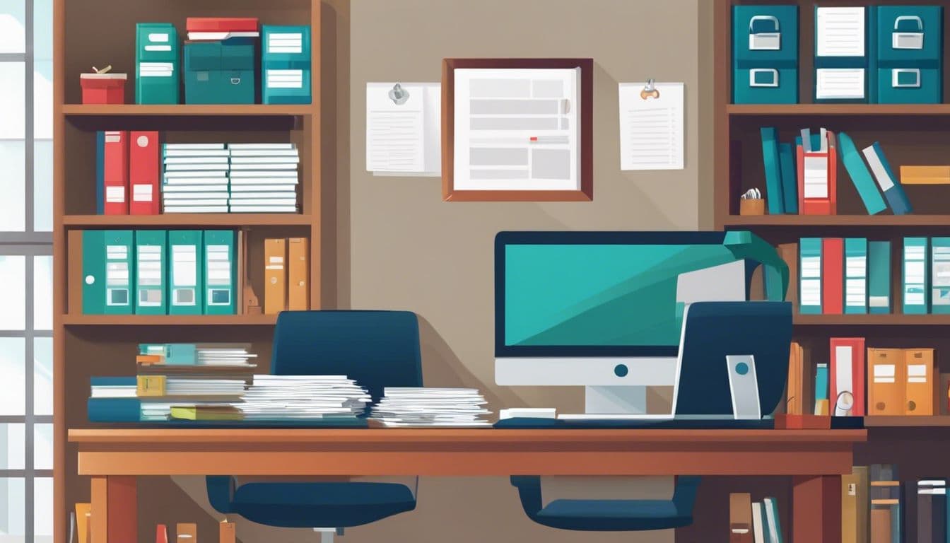 Een persoon organiseert en categoriseert financiële documenten in een netjes kantoor. Een persoon organiseert en categoriseert financiële documenten in een netjes kantoor.