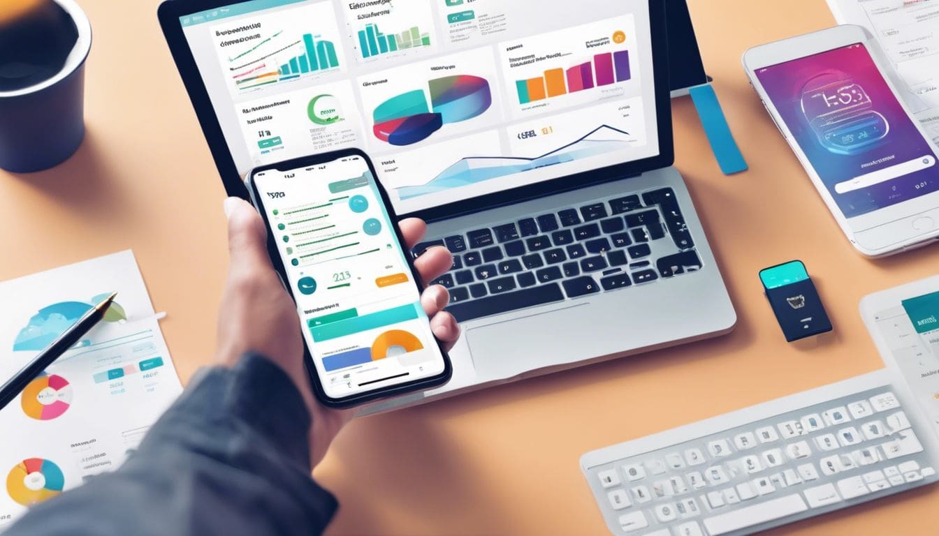 Een persoon gebruikt een budgetteringsapp op een smartphone.