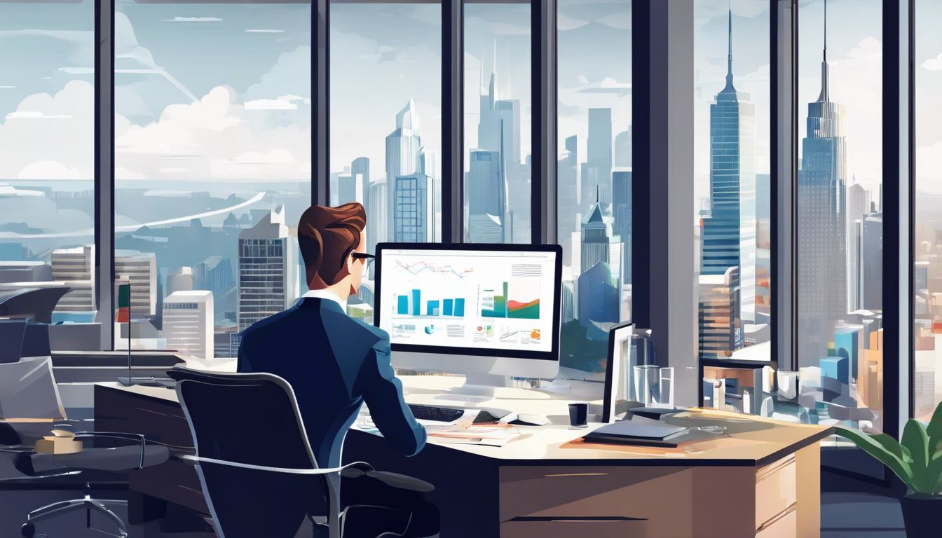 Een zakelijke eigenaar bekijkt financiële rapporten in een moderne kantooromgeving. Een zakelijke eigenaar bekijkt financiële rapporten in een moderne kantooromgeving.