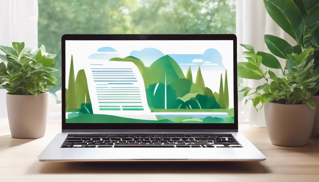 Een laptop met financi&euml;le documenten open bij een raam met uitzicht op groen.