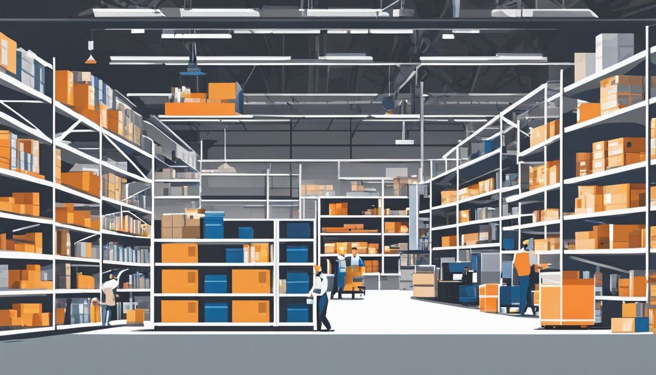 Een georganiseerd magazijn met effici&euml;nte werknemers en machines.