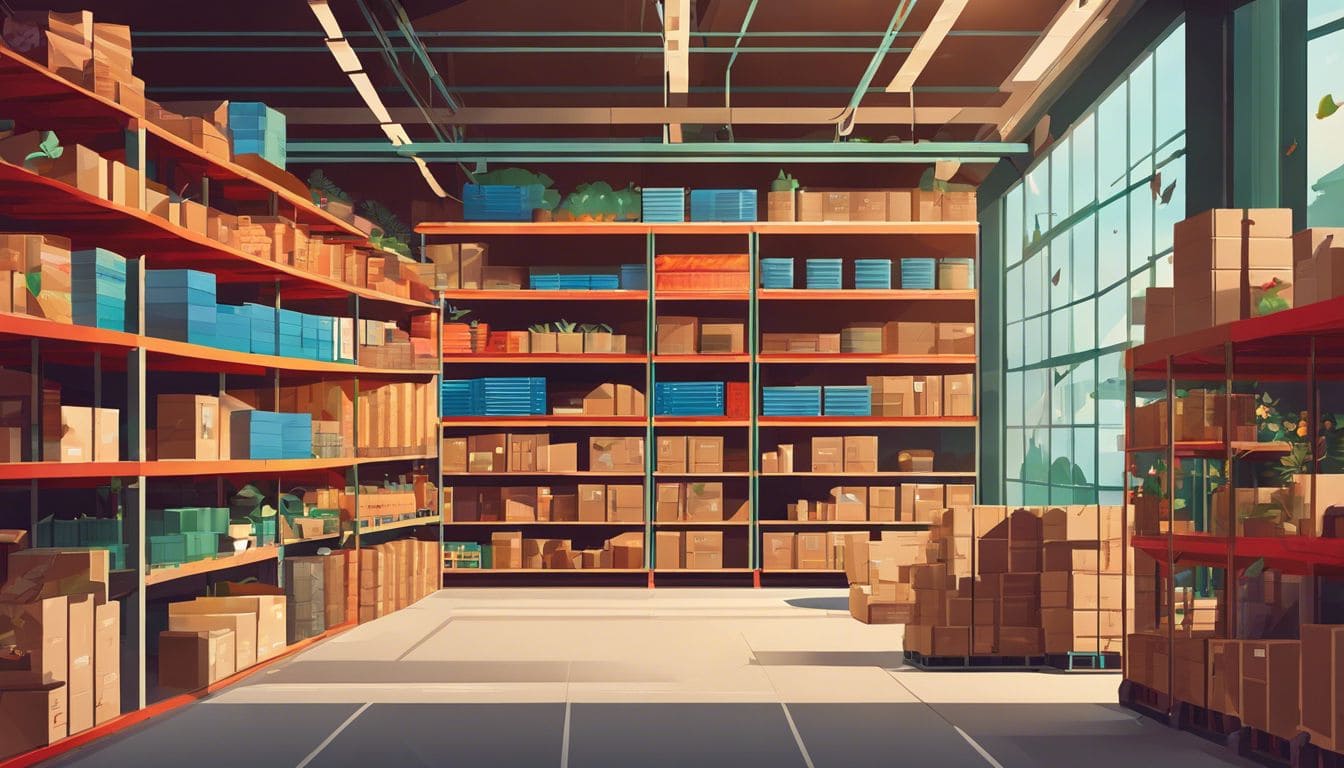 Een goed georganiseerd magazijn met keurig gelabelde planken vol kleurrijke natuurfoto's.