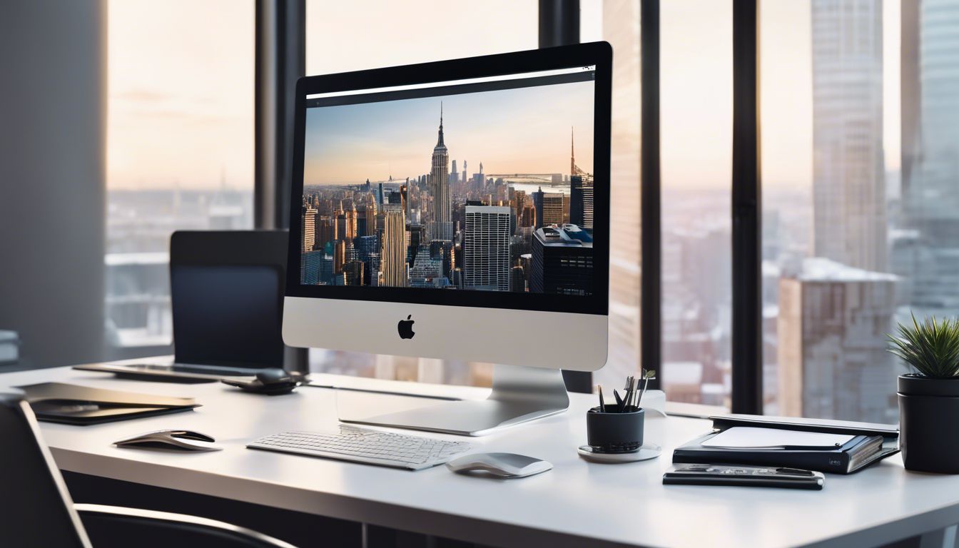 Een strak en modern kantoorbureau met computer en georganiseerde financiële documenten. Een strak en modern kantoorbureau met computer en georganiseerde financiële documenten.