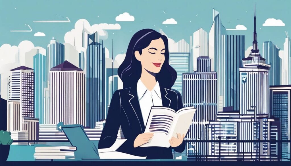 Een vrouwelijke ondernemer houdt een professioneel boekhoudlogo in een modern kantoor.