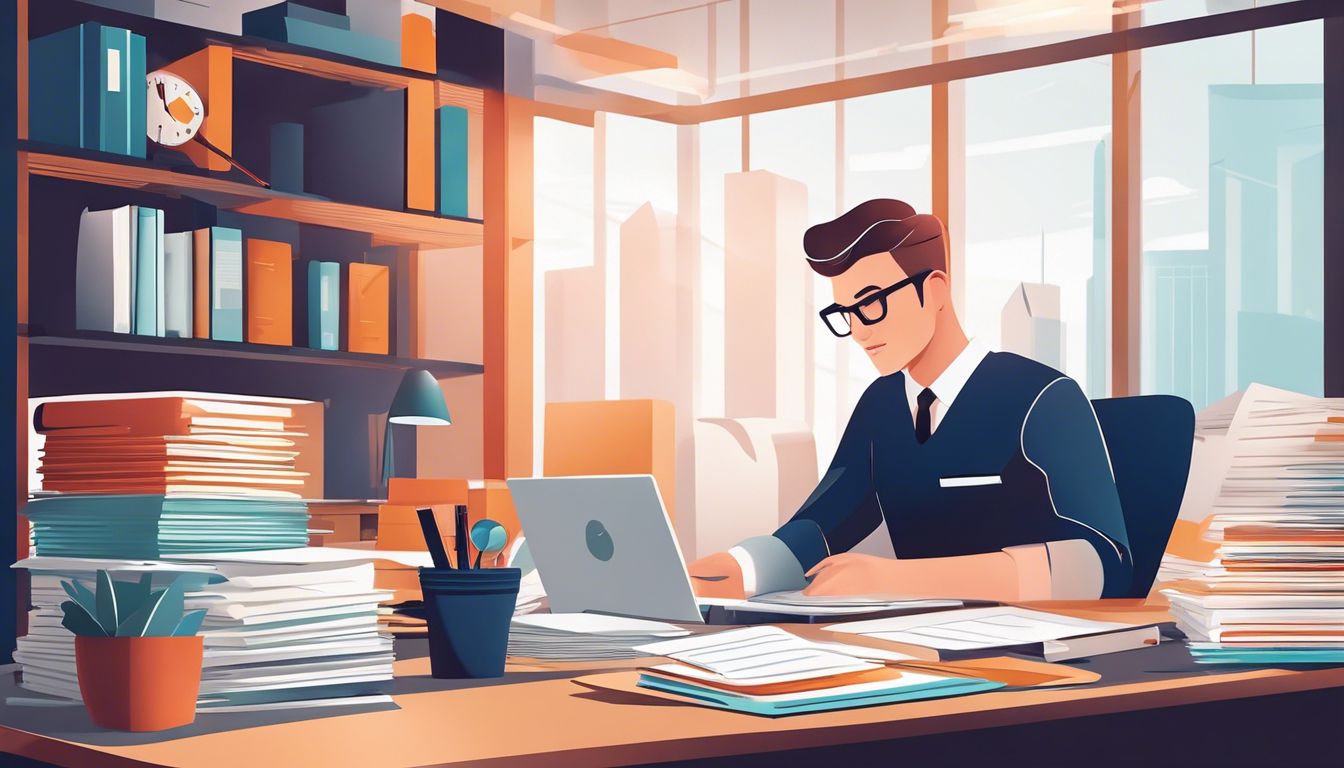 Een jonge ondernemer is georganiseerde papierwerk aan het regelen in een modern kantoor.