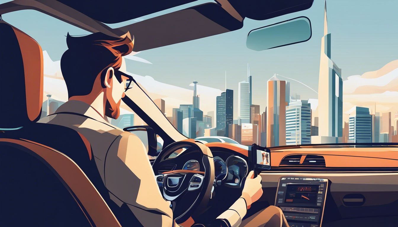 Een persoon zit in een auto en registreert de kilometerstand in een logboek.