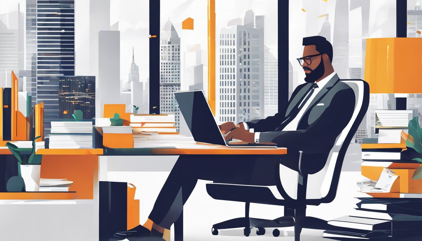 Een individu werkt in een georganiseerde kantooromgeving en richt zich op stadsfotografie.